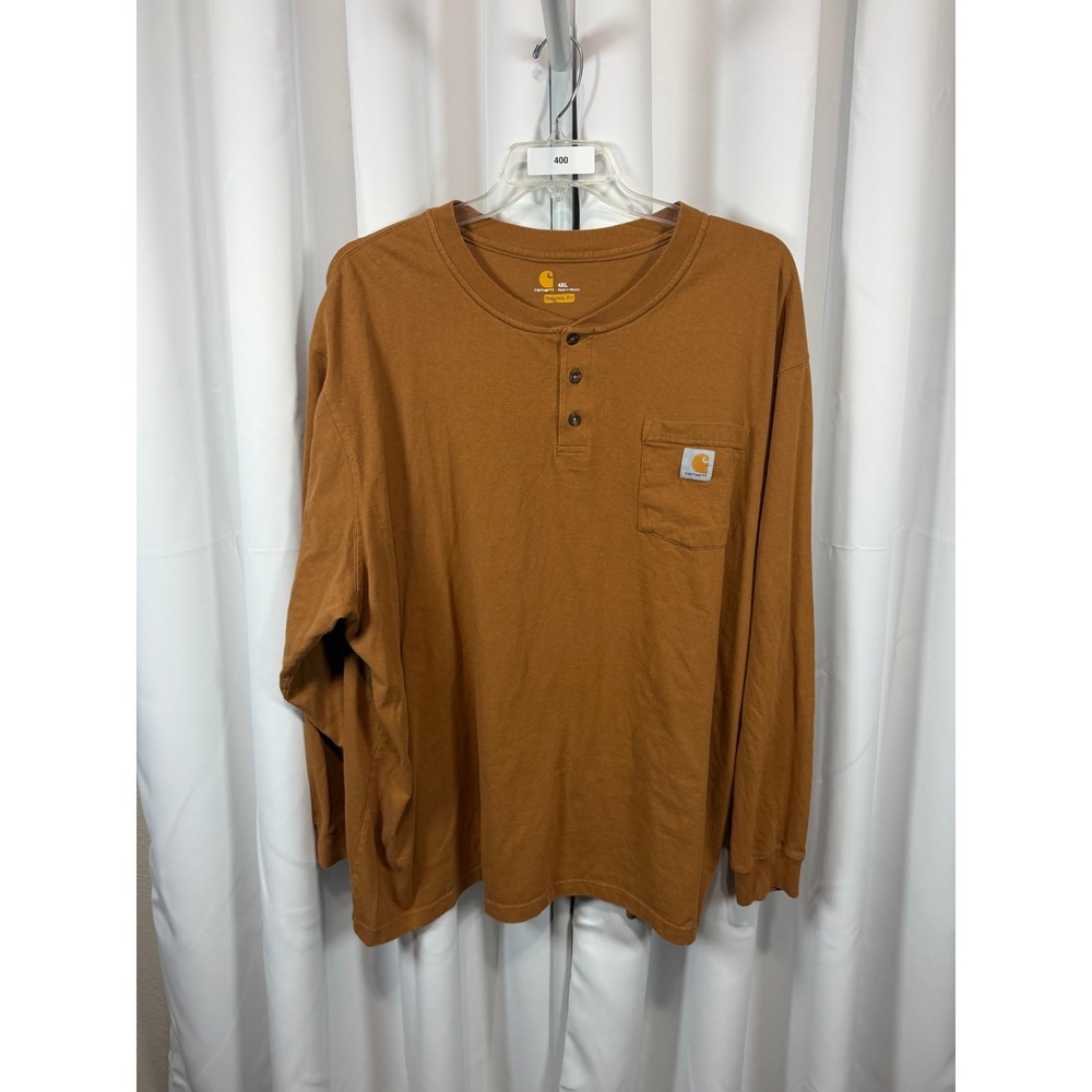 Carhartt Mens 4XL Brown Henley Long Sleeve Pocket T-Shirt Original Fit K128 BRN